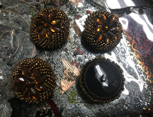 Antique Gold on Black  Hand-Made - Glass Beads Embroidered Buttons - 38 MM Width.