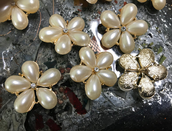 Pearls and Crystal on Gold Alloy Backing Buttons -  31 mm across.
