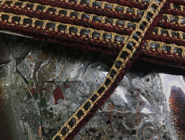 Maroon/Black/Gold - Hand Made French Braided Trim - 2 cm Wide.