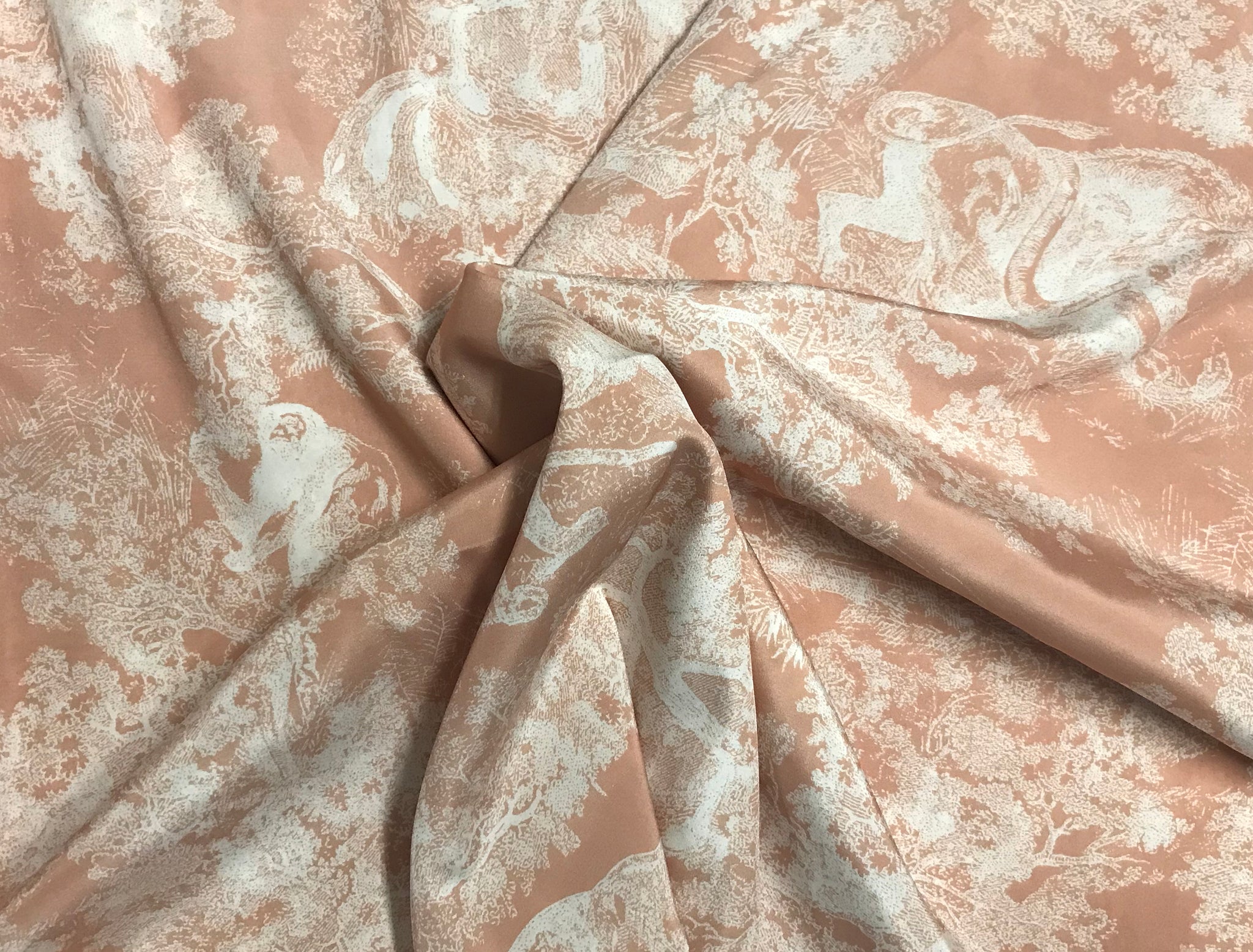 White Print on Coral Powder Background - French Etoile Print - Mulberry Silk Double Crepe de Chine, 16 mm - 140 cm Wide
