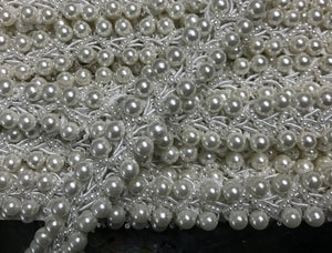 Milk White Pearls Beads - Handmade Italian Trim - 2  cm Width.