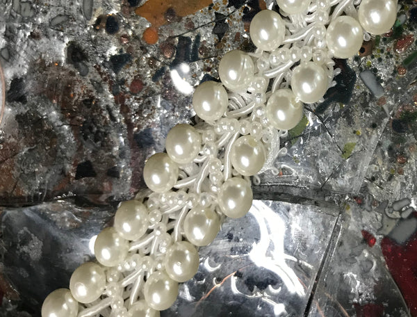 Milk White Pearls Beads - Handmade Italian Trim - 2  cm Width.