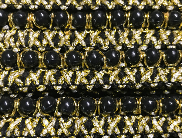 Black Beads on Gold  -  French Braided Trim - 2cm Wide.