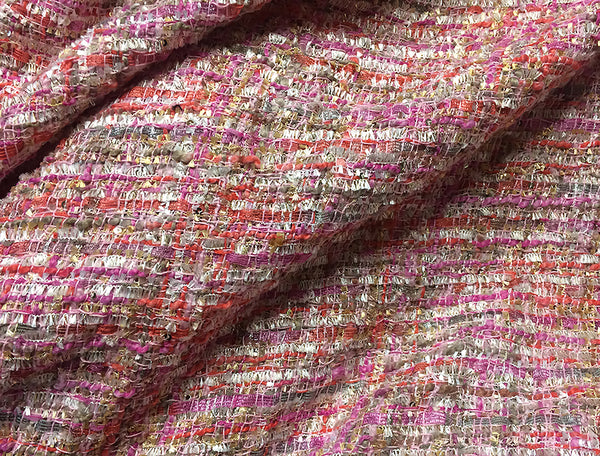 Shades of Pink White Orange and Grey w/Small Sequins - French Tweed - 150 cm Wide.