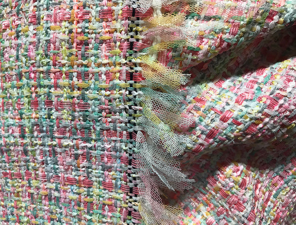 Multi Color w/Ribbons and Tulle Weaved Through Out  - French Tweed - 150 cm Wide.
