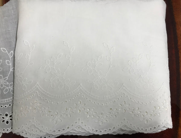 Natural White Floral embroidery  - Broderie Anglaise  Lace  on Natural Natural White Cotton Voile - 18 cm Wide.
