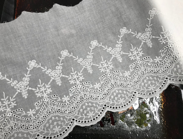 Natural White embroidery  - Broderie Anglaise  Lace  on Natural White Cotton Voile - 19 cm Wide.