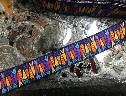 Multi Color Carrots on  Black Background - Embroidered Jacquard Ribbon - 7/8" Wide.