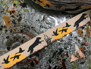 Multi Color Wolfs at Sunset on Black  Background - Embroidered Jacquard Ribbon - 7/8" Wide.
