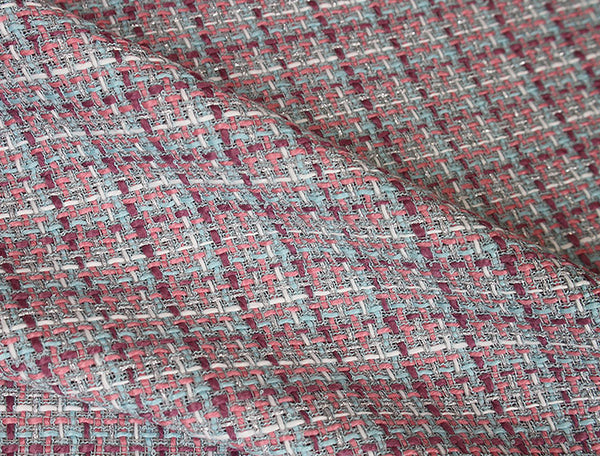 Shades of Pink/Aqua/White and Silver Thread - French Tweed - 150 cm Wide.