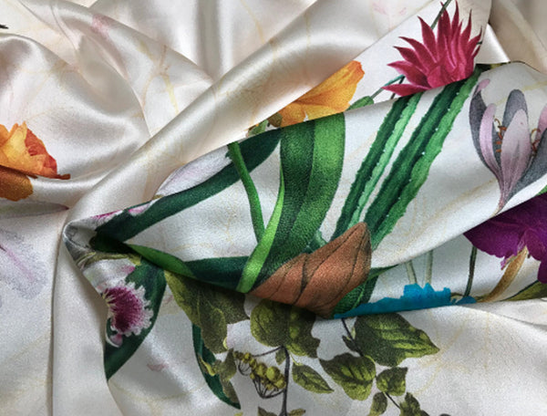 Multi Color Floral Stretch Silk  Satin - 143 W cm x 120 cm L,  Imported.