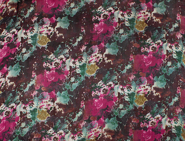 Multi Color Floral Floral Print - Italian Wrinkled Silk Chiffon - 8 MM -116 cm Wide.