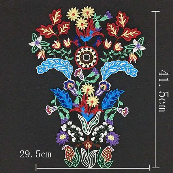 Multi Color Embroidery on Black Organza Background - Sew on Applique - 43.5 cm Length x 26.5 cm Width.