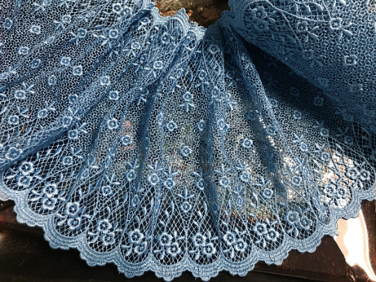 Sky Blue Color  Italian  Embroidered Lace - 21 cm  Wide.
