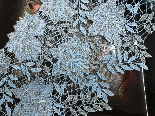 Blue and Gold  Italian  Embroidered Lace - 26 cm  Wide.