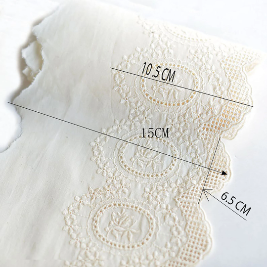 Beige Broderie Anglaise  on Swiss Cotton Voile - 15 cm Wide, Imported