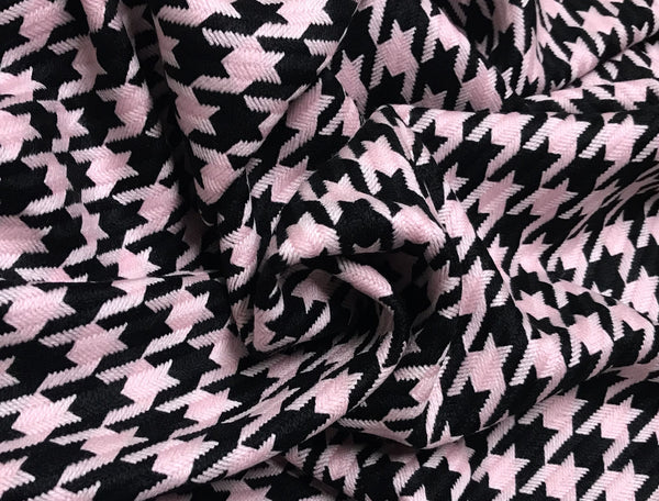 Black and Pink Houdstooth - Italian Woolen -150 cm Wide