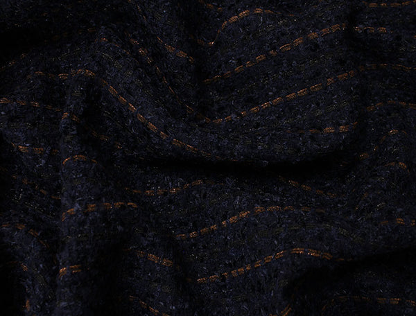 Navy Blue w/Gold Lines - French Tweed - 150 cm Wide.