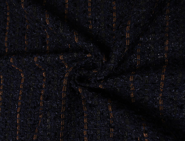 Navy Blue w/Gold Lines - French Tweed - 150 cm Wide.