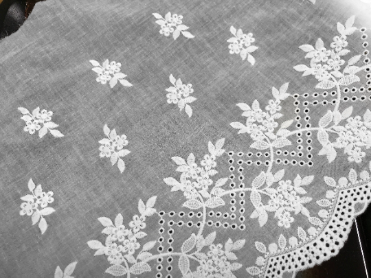 White on White Hydrangeas -  Broiderie Anglaise - Cotton Voile - 32 cm Wide