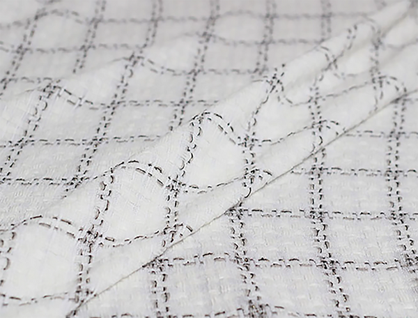Natural White w/Grey, Black and Silver Stitchings - French Tweed -148 cm Wide.