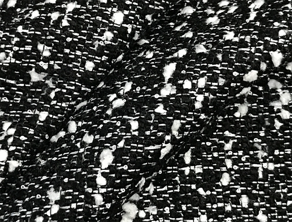 Black and White w/Small White Mate Sequins  - French Tweed - 150 cm Wide.