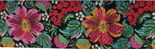 Floral on Black - California Wild Flowers - Embroidered Jacquard Ribbon, 7/8" Width.