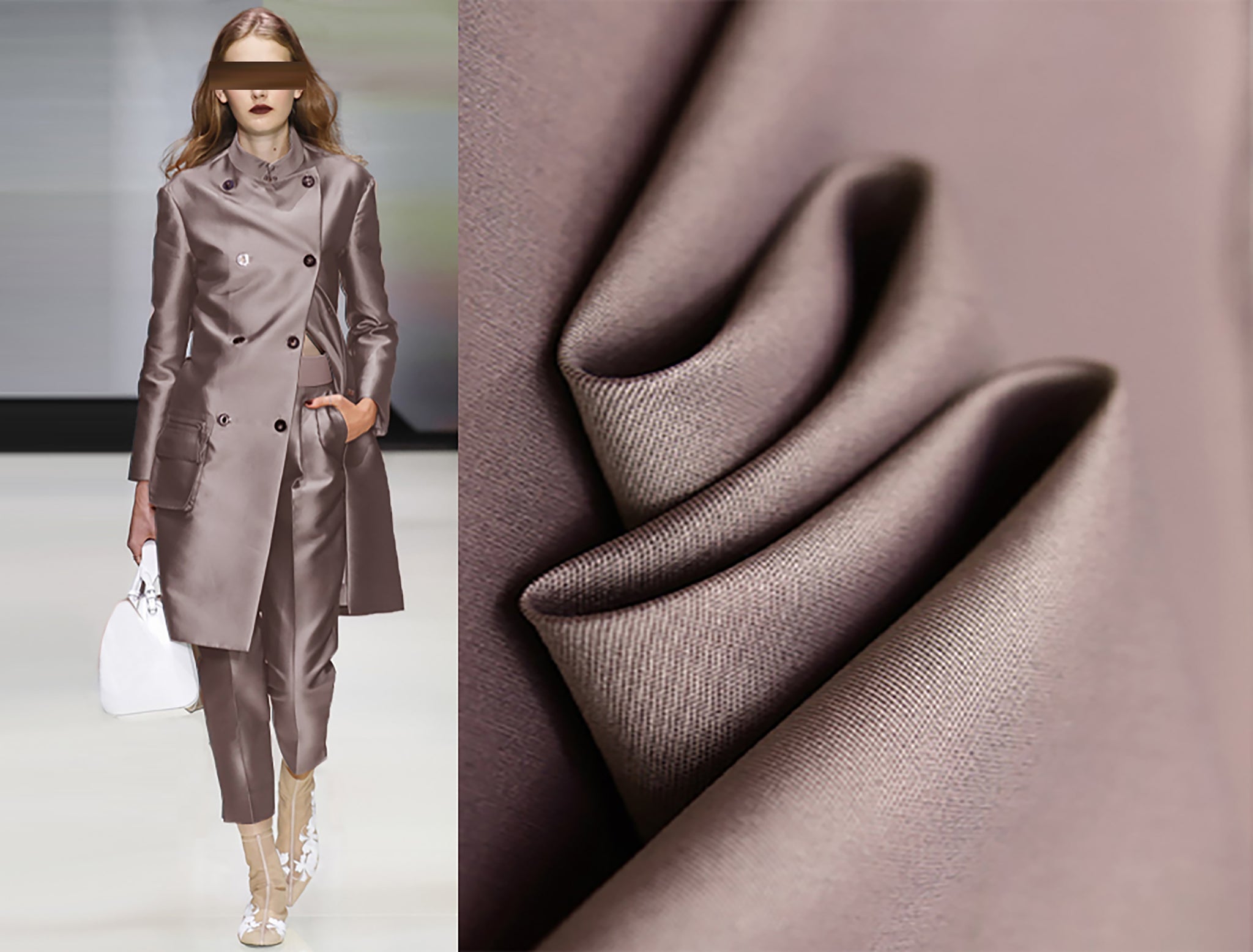 Mauve Color - Italian Silk Wool- 40 MM - 137 cm Wide.