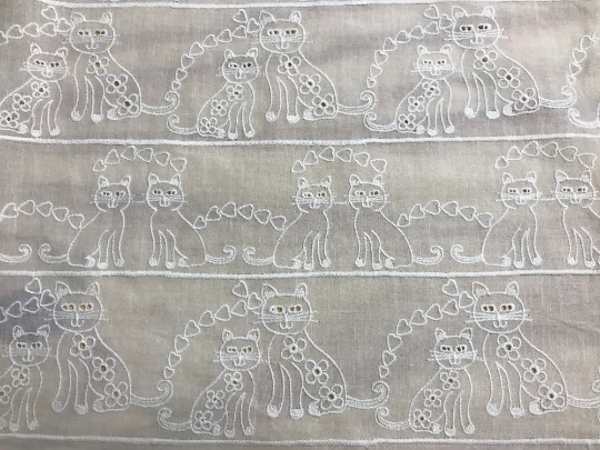 All Over Small Cats Broderie Anglaise on Swiss Voile - 138 cm Wide.
