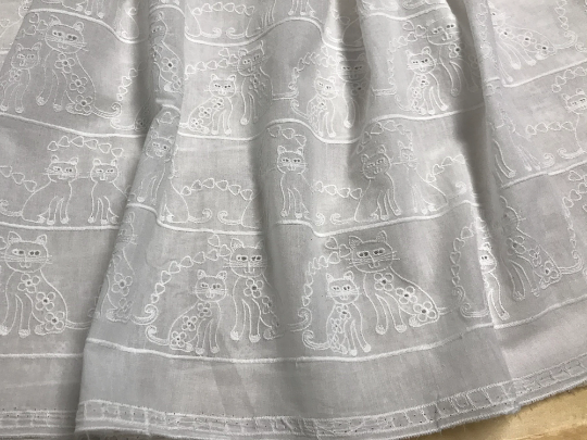All Over Small Cats Broderie Anglaise on Swiss Voile - 138 cm Wide.