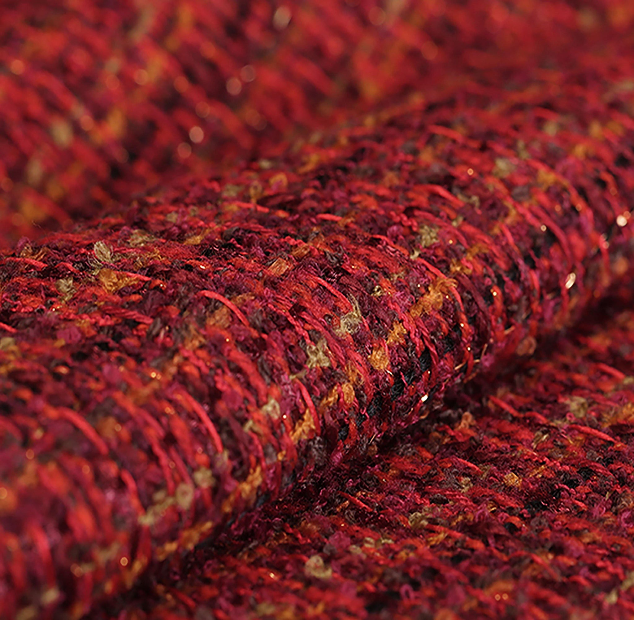 Shades of Red/Maroon with Gold Stitching  -  French Tweed -  148cm Wide - WIKILACES