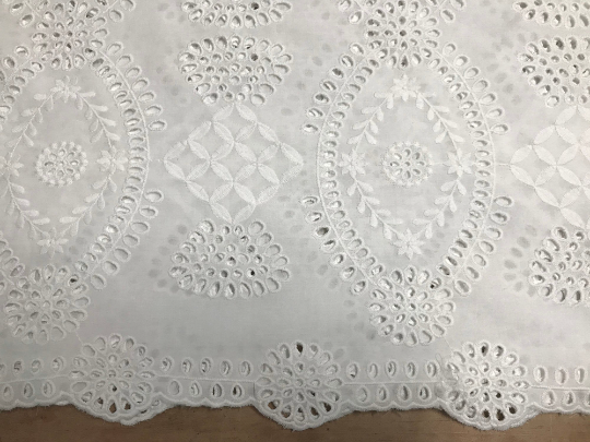 Double Border Natural  White Broderie Anglaise on Swiss Voile - 132 cm Wide