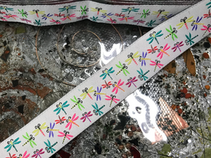 Multi Colors Dragon Flies Embroidered Jacquard Ribbon - 7/8" Wide.