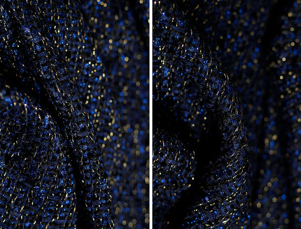 Multi Color Speckles on Blue/Black Background - French Tweed - 148cm Wide.
