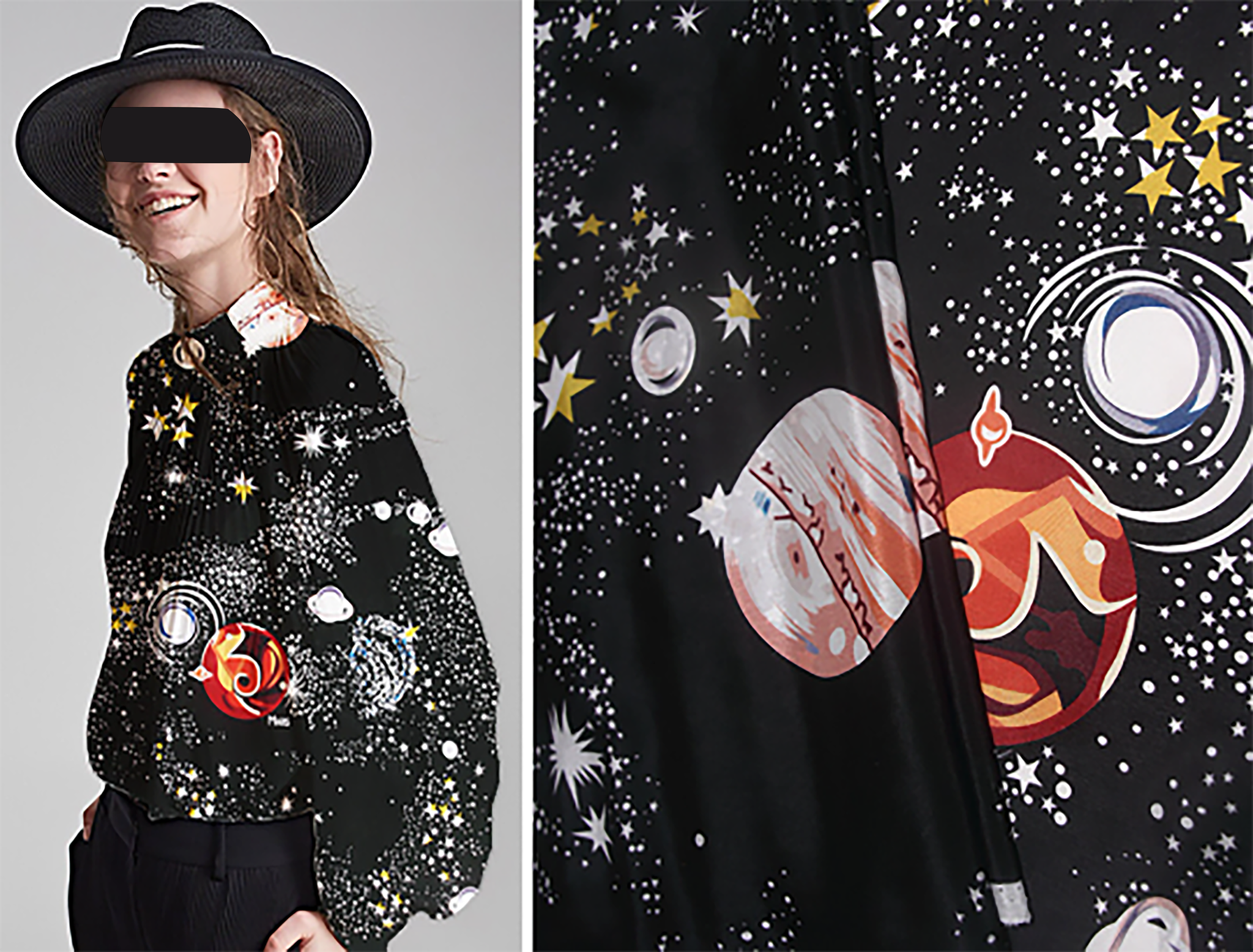 Starry Night Print on Black Background - Mulberry Silk Double Crepe de Chine, 16 mm - 108 cm Wide