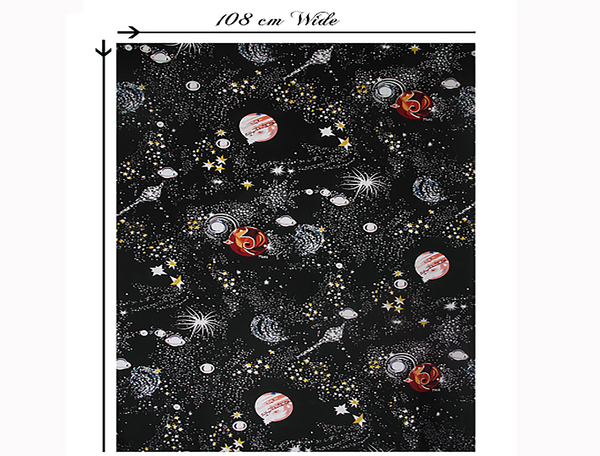 Starry Night Print on Black Background - Mulberry Silk Double Crepe de Chine, 16 mm - 108 cm Wide