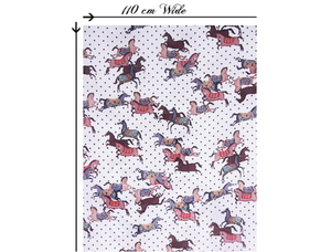 Multi Color Horses Print on Natural White Background - Mulberry Silk Double Crepe de Chine - 16 MM,  110 cm Wide