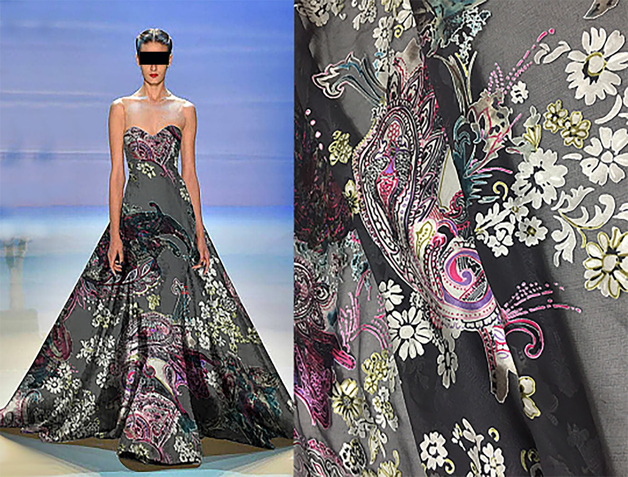 Multi Color Floral/Paisley on Black Background - Italian Silk Burnout - 18 MM -117 cm Wide.