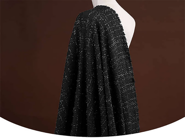 Black-  Shimmering French Tweed - 150 cm Wide.
