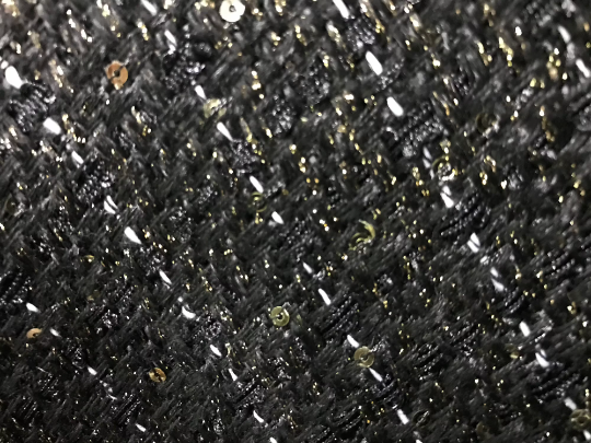 Black/Gold Shimmering Threads and Small Sequins - French Tweed - 150 cm Wide.