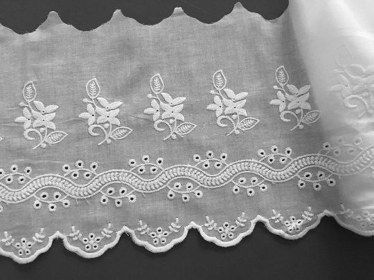 White Broderie Anglaise on Swiss Cotton Voile, 19 cm Wide.