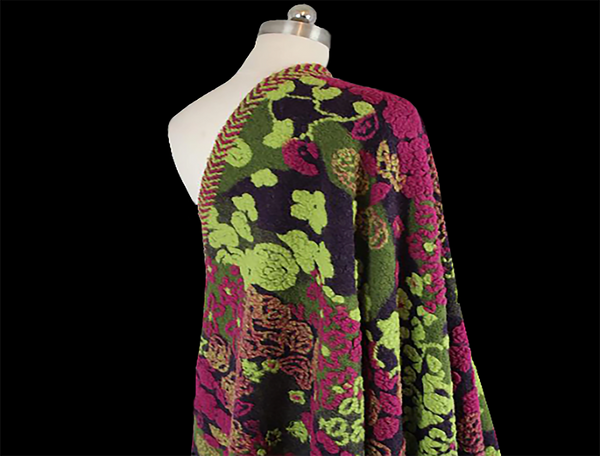 Fuchsia/Green on Purple Background - Italian Boucle Woolen - 150 cm Wide.