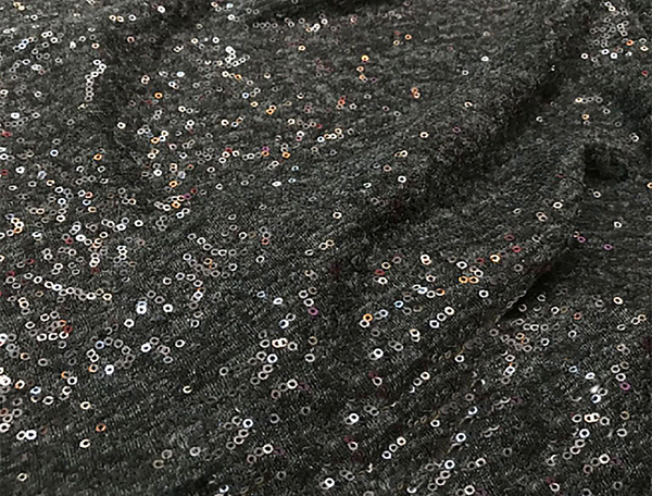 Dark Grey Soft Knitted - Italian  Sequined Wool  Knit, 140 cm Width.