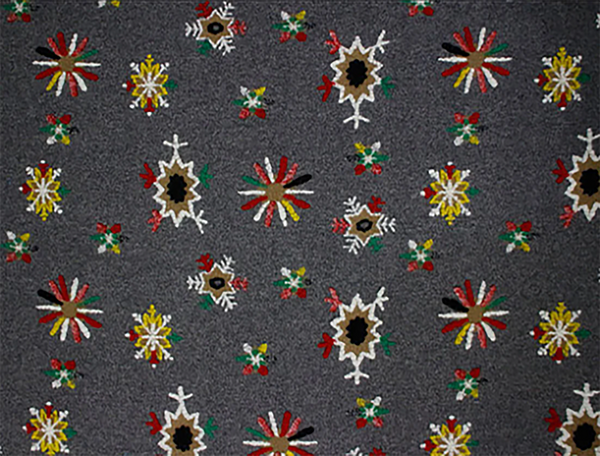 Multi Color Snow Flakes on Dark Grey  Background - Italian Woolen - 150 cm Wide.