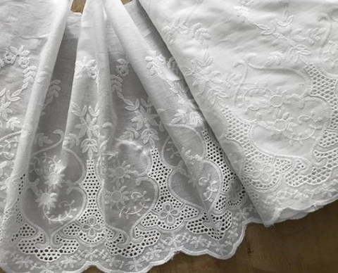 Natural White Broderie Anglaise -  Swiss Cotton Voile - 33 cm Wide.