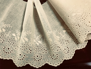 Beige on Beige - Broderie Anglaise on Cotton Voile - 20 cm Wide