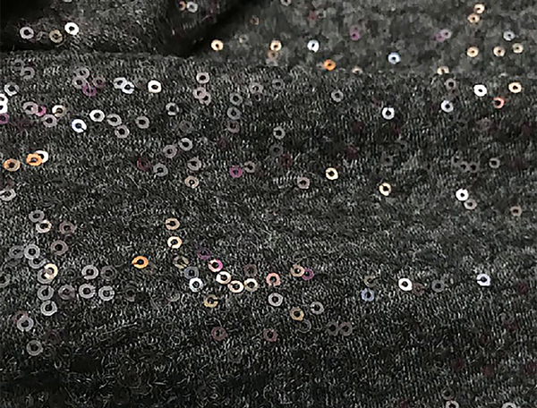 Dark Grey Soft Knitted - Italian  Sequined Wool  Knit, 140 cm Width.