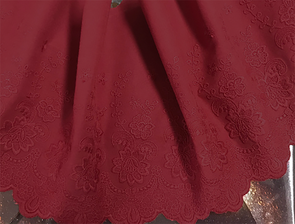 Dark Red Broderie Anglaise Lace on  Cotton Voile - 22 cm Wide