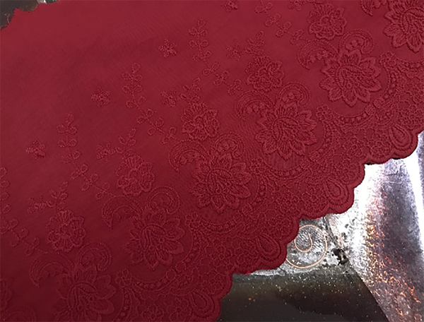 Dark Red Broderie Anglaise Lace on  Cotton Voile - 22 cm Wide