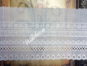 Natural White embroidery  - Broderie Anglaise  Lace  on Natural White Cotton Voile - 16.5 cm Wide.